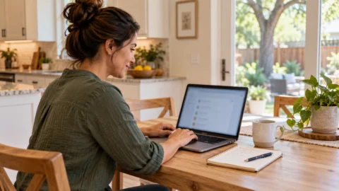 Planning home projects with a laptop Planning home projects with a laptop