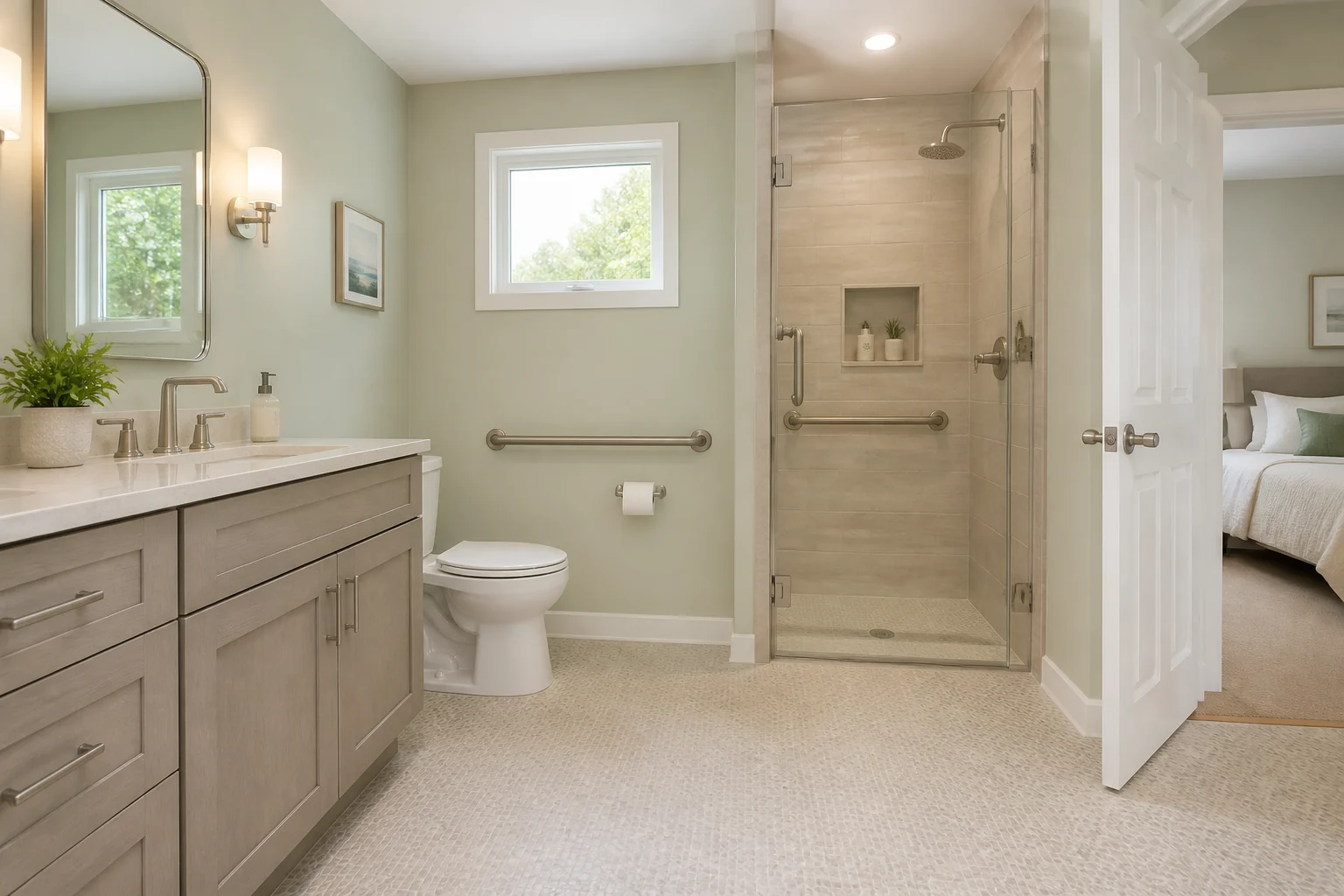 Accessible bathroom with installed grab bar
