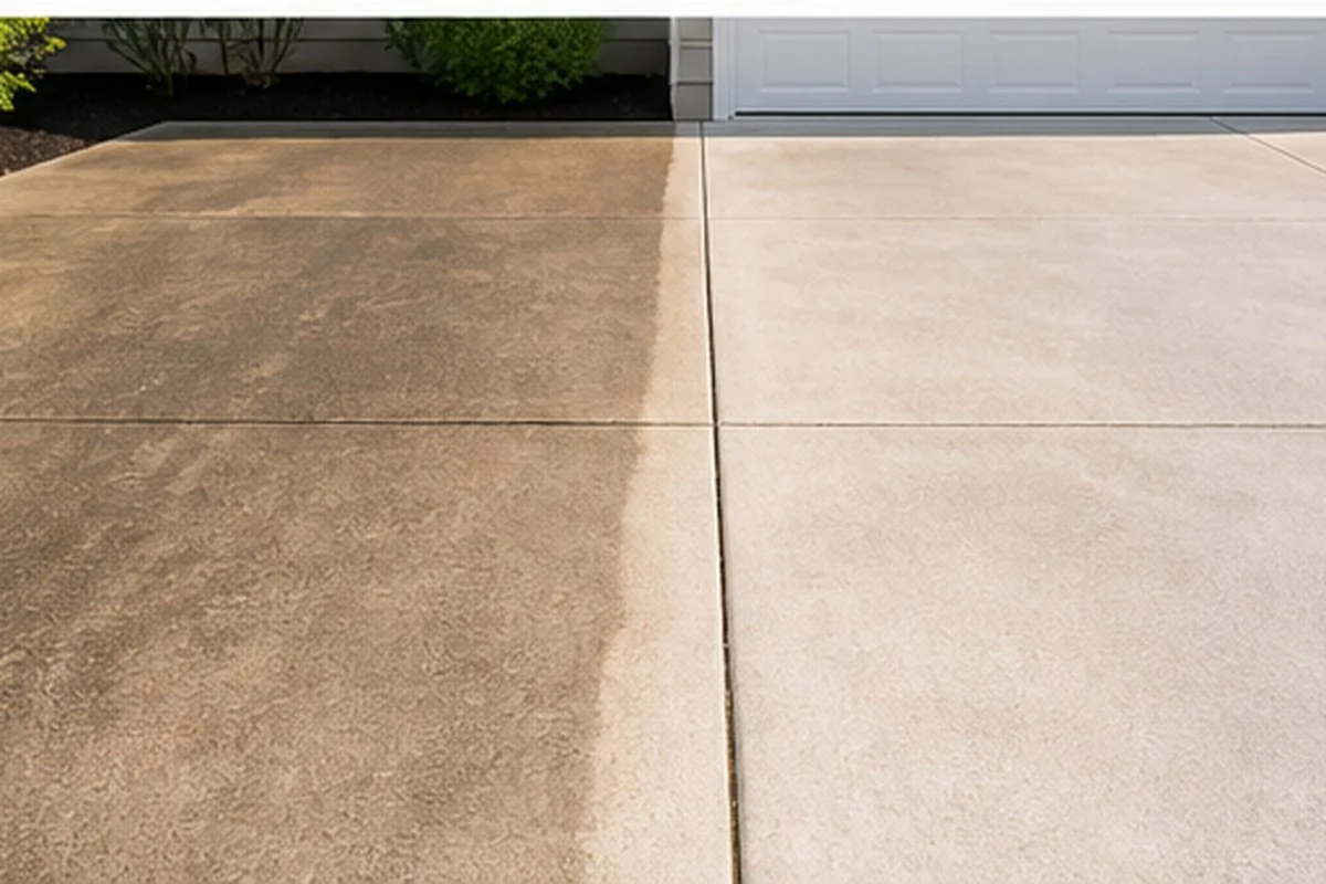 Freshly cleaned driveway concrete