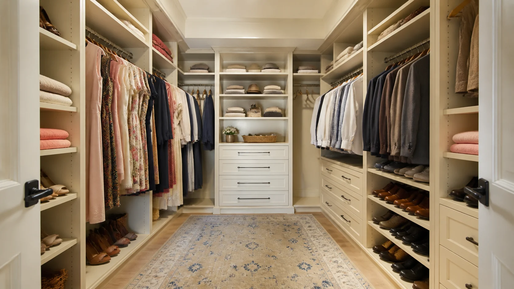 Organized pantry and closet with installed shelves and storage