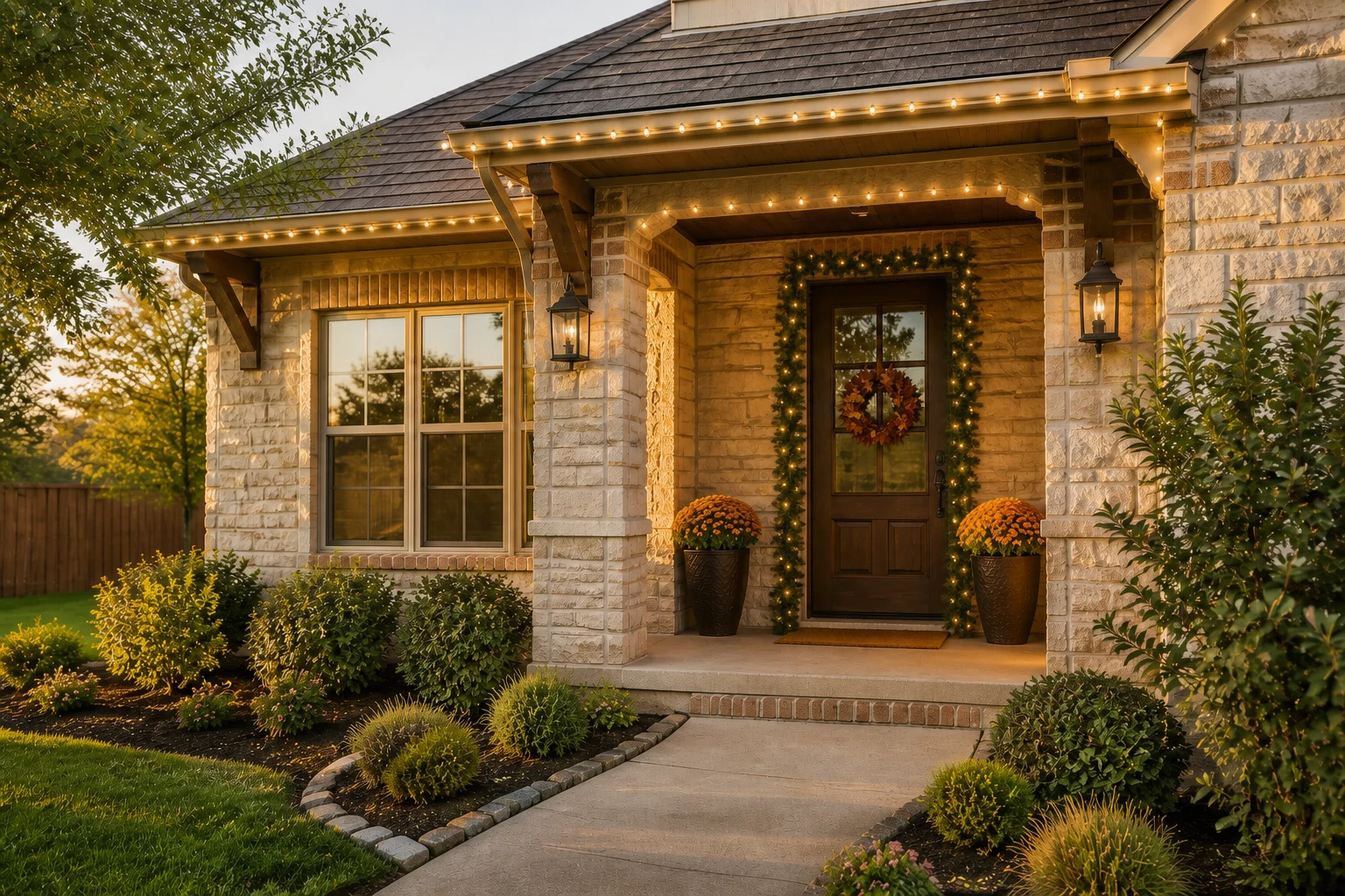 Well-maintained home entry prepared for the season