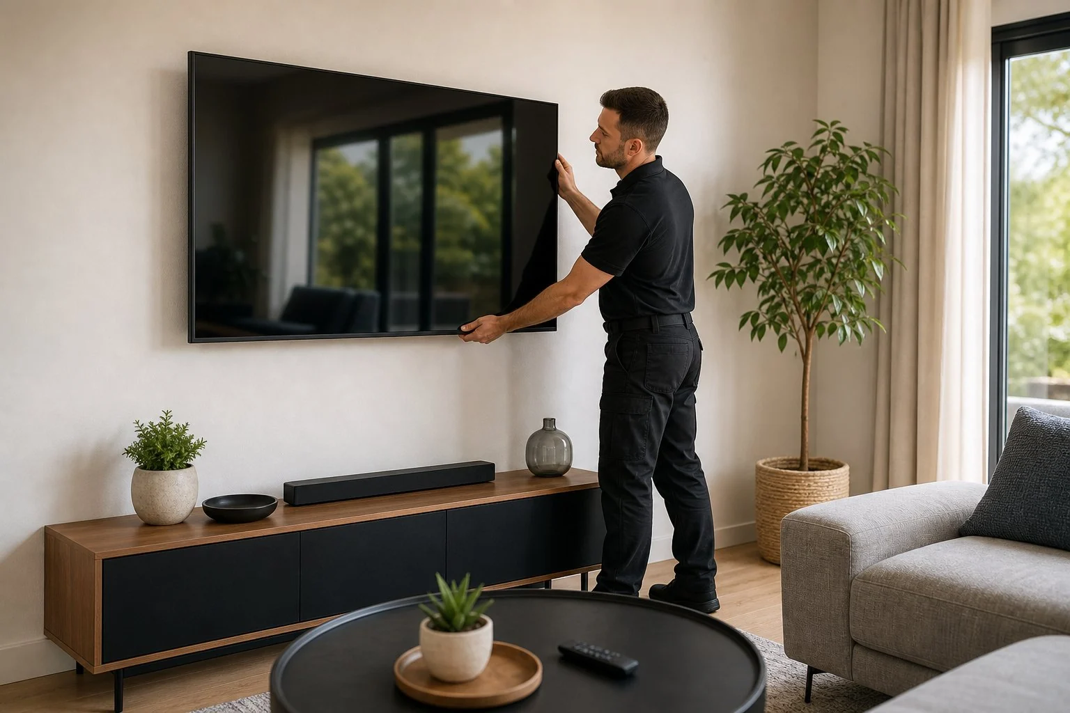 Keystone technician mounting a TV