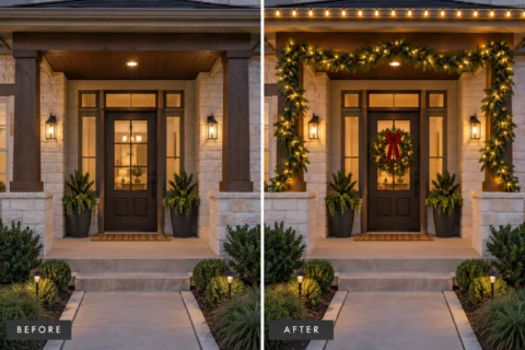Holiday Setup: illustrative before-and-after comparison of the same setting