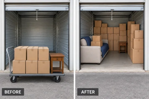 Moving Help & Storage Unit Transfers: illustrative before-and-after comparison of the same setting