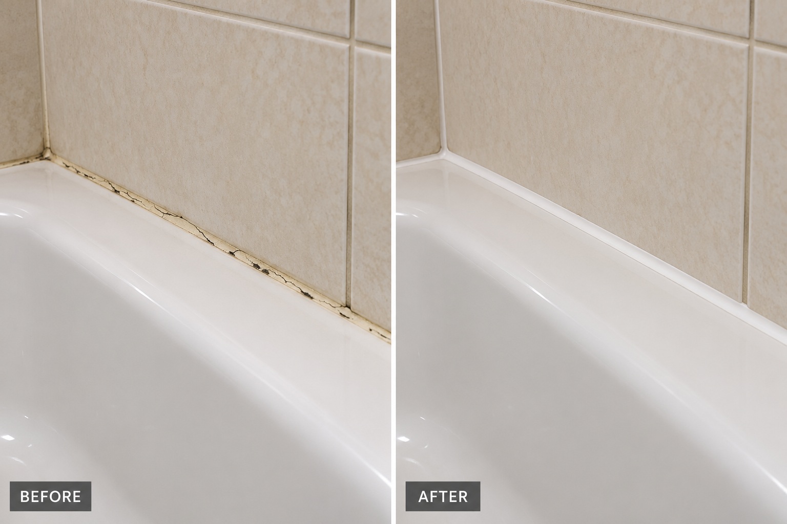 Illustrative before-and-after comparison for caulking improvements
