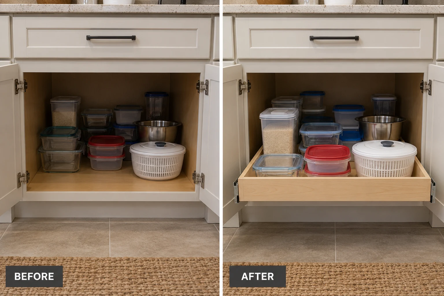 Accessible Storage Adjustments: illustrative before-and-after comparison of the same setting