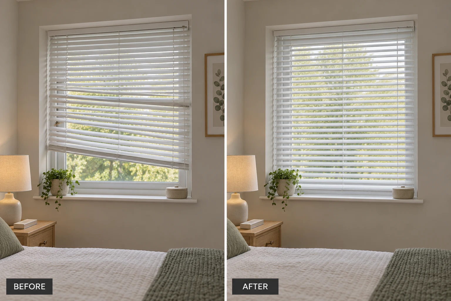 Blind Installation: illustrative before-and-after comparison of the same setting