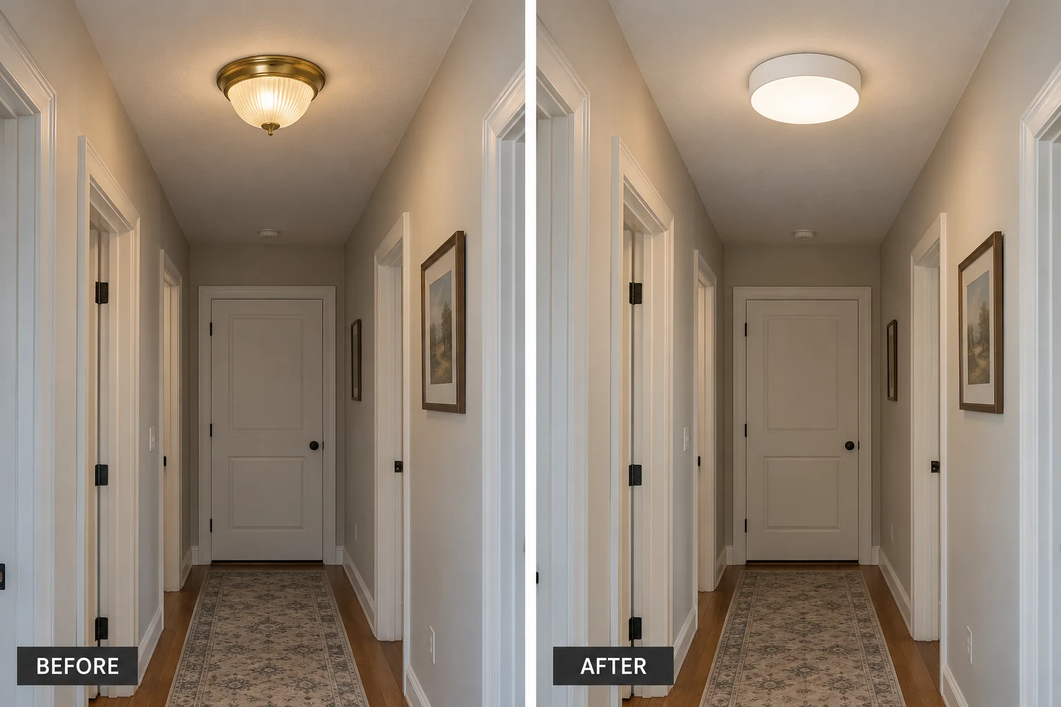 Ceiling Light Installation Ceiling Light Installation: illustrative before-and-after comparison of the same setting