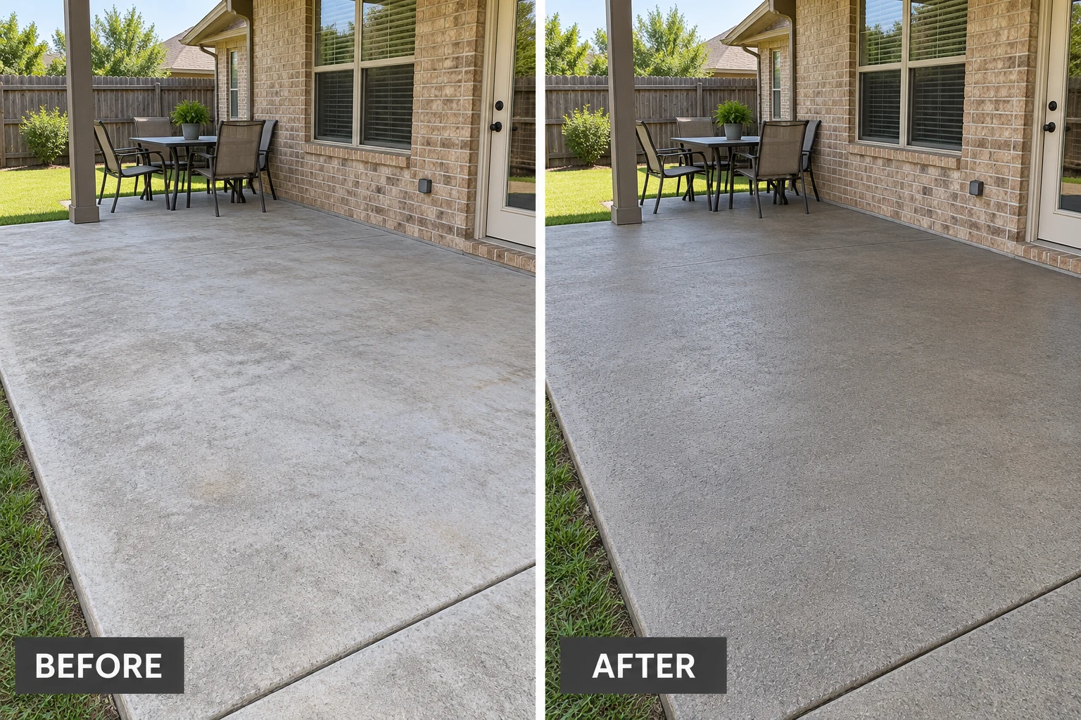 Concrete Sealing & Coating Concrete Sealing & Coating: illustrative before-and-after comparison of the same setting
