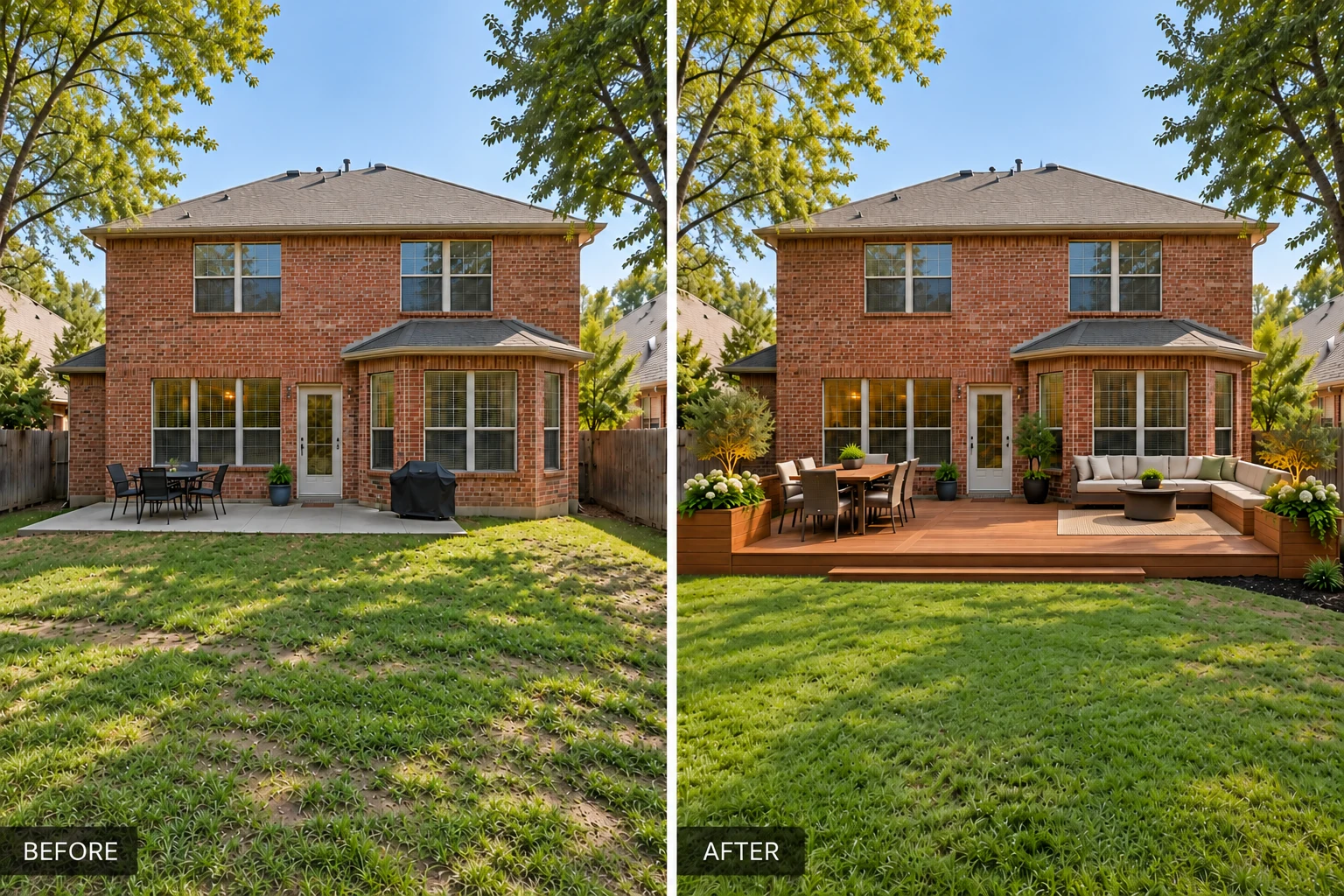 Deck Building Deck Building: illustrative before-and-after comparison of the same setting