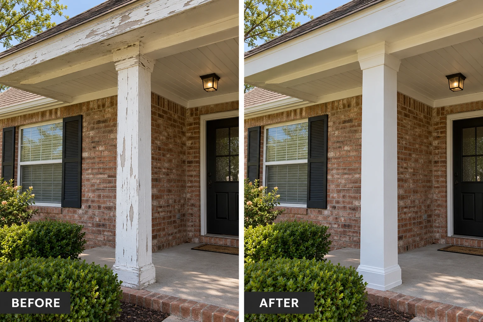 Exterior Trim Painting Exterior trim painting illustrative before and after comparison showing the same setting before and after the service