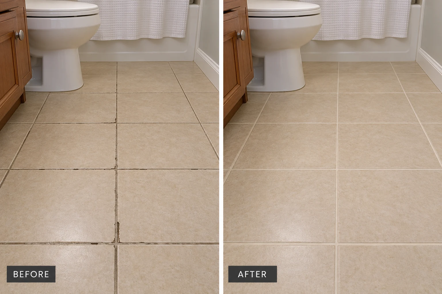 Grout Repair & Replacement: illustrative before-and-after comparison of the same setting