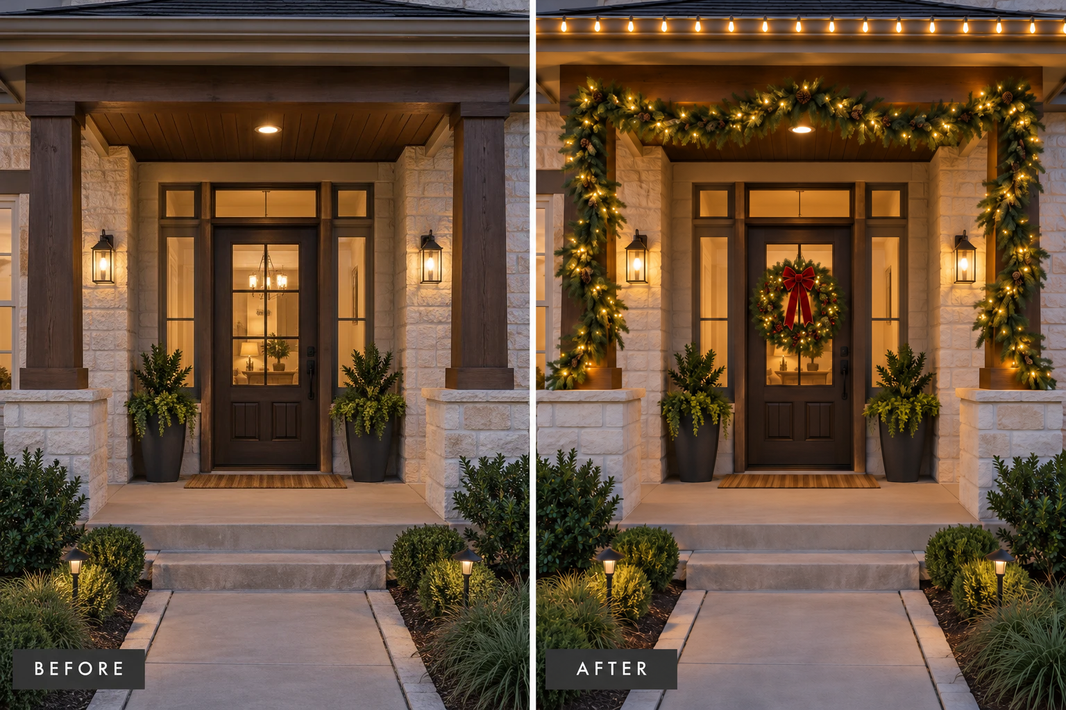 Holiday Setup Holiday Setup: illustrative before-and-after comparison of the same setting