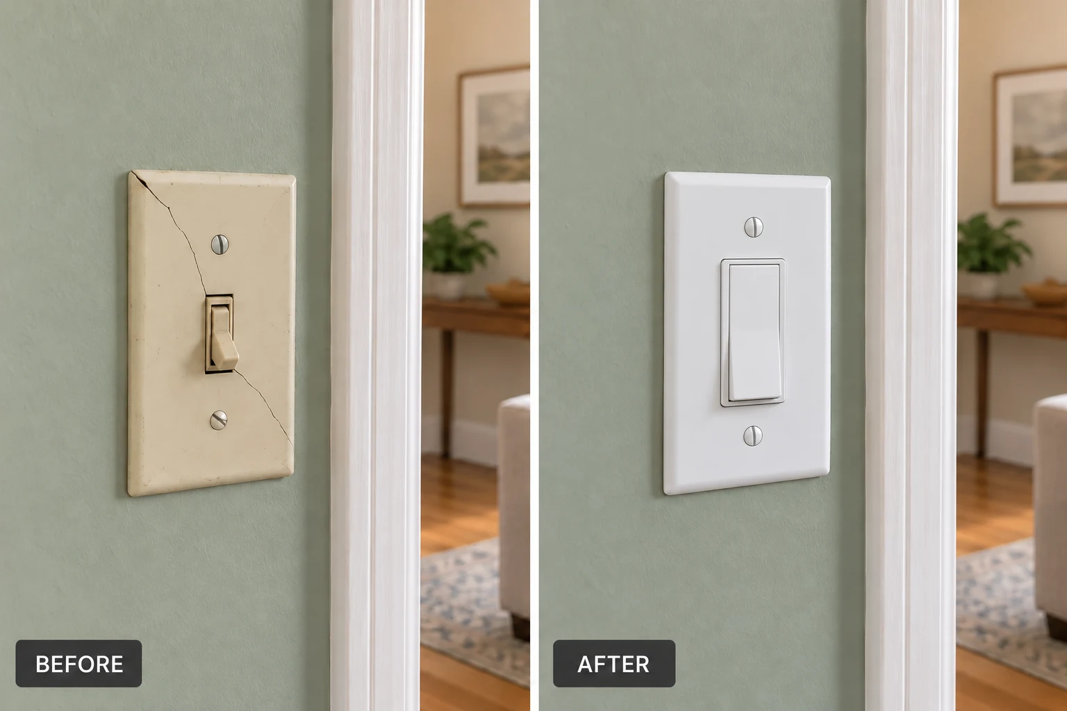 Light Switch Installation Light Switch Installation: illustrative before-and-after comparison of the same setting
