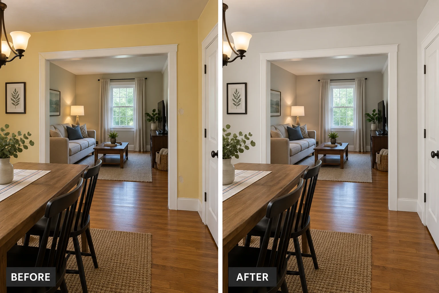 Multi-Room Painting Multi room painting illustrative before and after comparison showing the same setting before and after the service