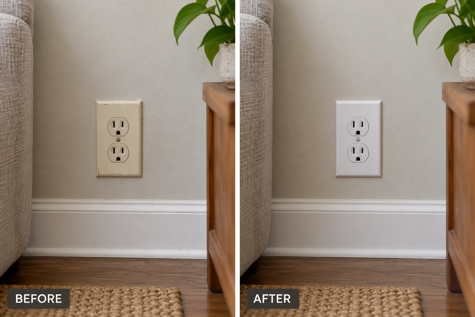 Outlet Installation & Replacement Outlet Installation & Replacement: illustrative before-and-after comparison of the same setting