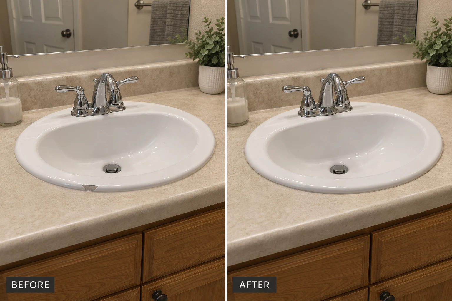Sink Installation & Repair: illustrative before-and-after comparison of the same setting