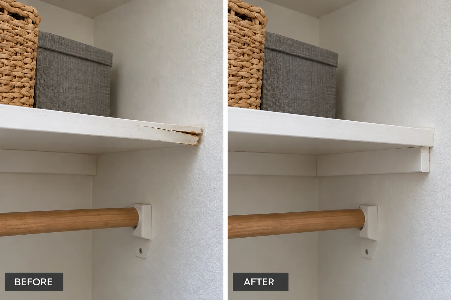 Small Carpentry Repairs: illustrative before-and-after comparison of the same setting