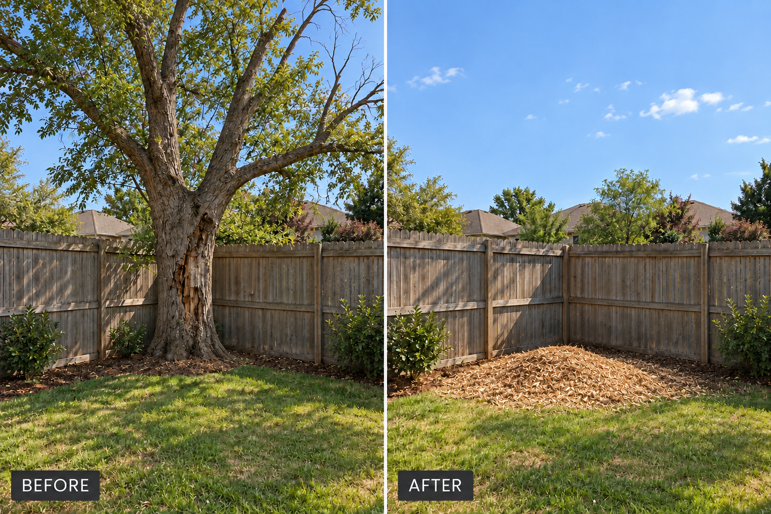 Tree Removal: illustrative before-and-after comparison of the same setting