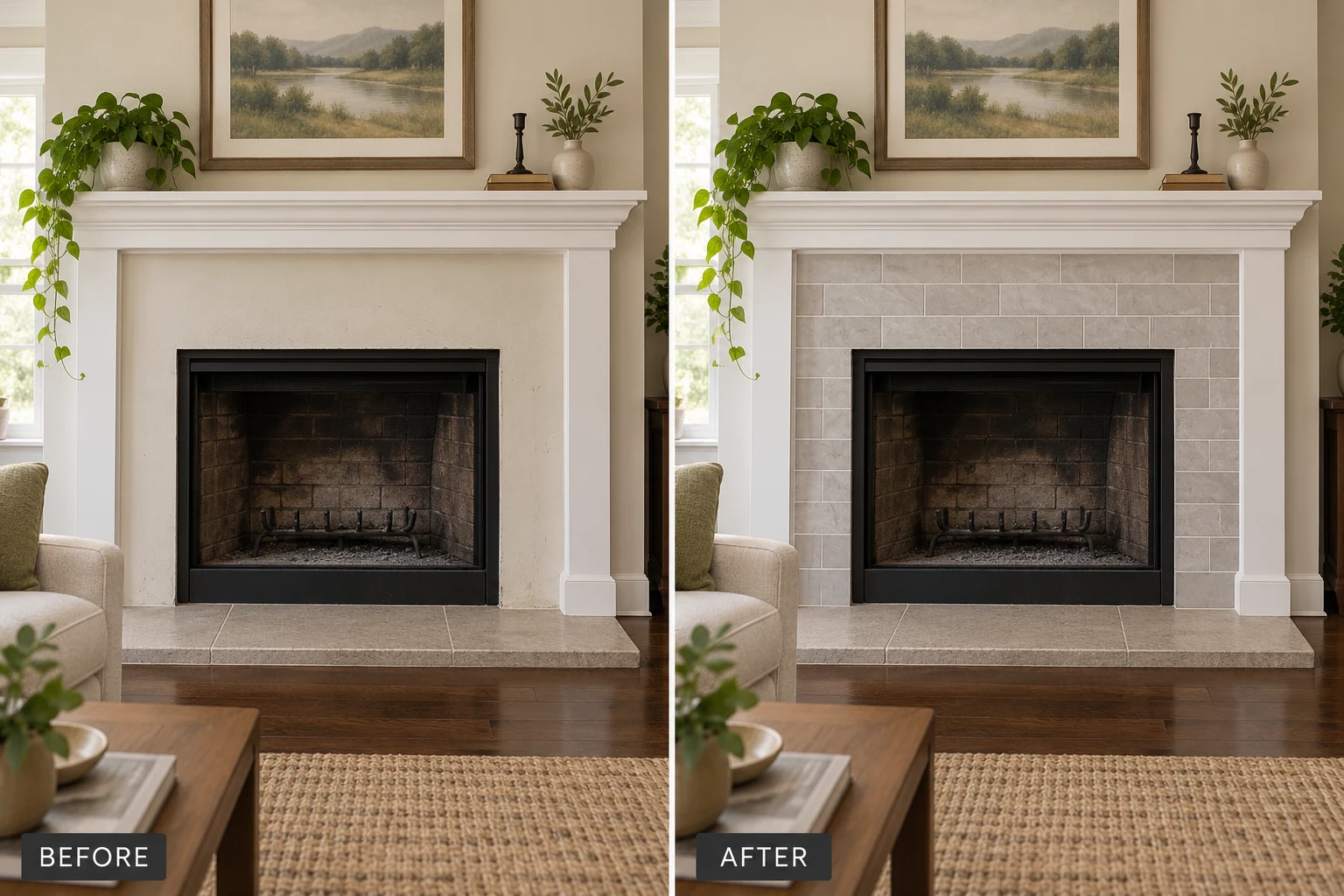Wall Tile Installation: illustrative before-and-after comparison of the same setting