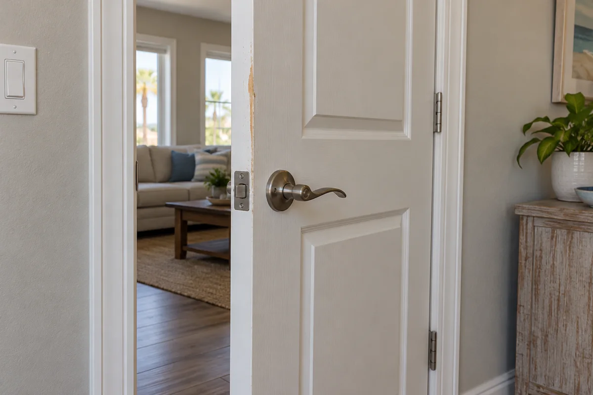 Interior door with modest wear along its edge
